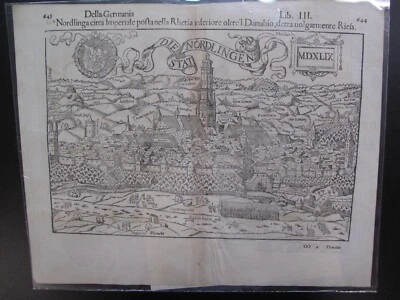 Woodcut Birds Eye View Sebastian Munster Nordlingen Germany Cosmographia It 1575 - Image 1 of 4