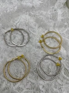 Gold & Silver Tone Clip Hoop Earrings - 4 pairs - Picture 1 of 10
