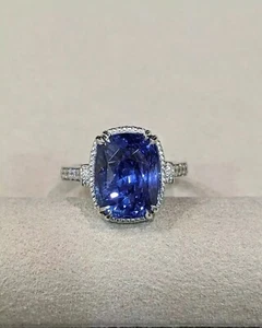 3.00CT Cushion Natural Tanzanite & Diamond Halo Engagement Rings 14K White Gold - Picture 1 of 14