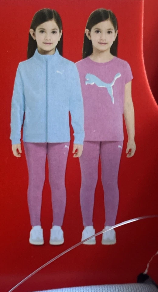 PUMA Girls 2-Piece Tracksuit – Gray Zip-Up Jacket & Pink Jogger Pants Set 4T