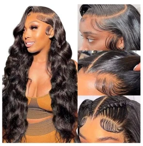 Parrucca frontale 28" Body Wave pizzo capelli umani 180 densità 13x4 HD pizzo trasparente - Foto 1 di 1