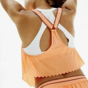 Free People Movement PRETTY LIL RUNNING TOP Cropped Scalloped Hem NEON MANGO NEW - Picture 1 of 6