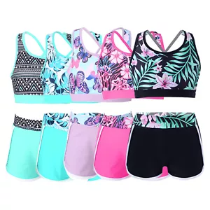 Girls Swimming Costume Two Piece Athletic Bikinis Tankinis Swimsuit Swimwear Set - Picture 1 of 43