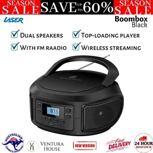 Laser Bluetooth CD MP3 Boombox with FM Radio Portable Music Player Speaker Black - Picture 1 of 12