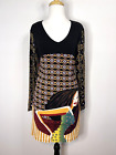 Mirai Fashion Multicoloured Abstract Pop Art Long Sleeve V-neck Dress Size 8