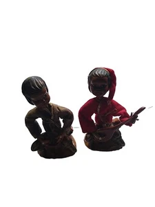 PAIR OF VINTAGE TILSO PIXIES ELF MUSICIANS PLASTIC FELT MADE IN HONG KONG - Picture 1 of 2