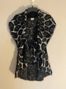 Sioni Studio Black White Eyelash Sweater Cardigan Open Waterfall Front S/M - Picture 1 of 10