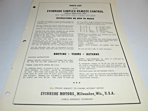 Reproduction Evinrude Simplex Remote Control 277547 277551 Parts Catalog Reprint - Picture 1 of 4