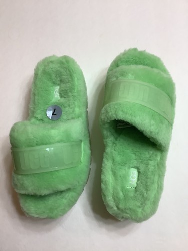 Sandali UGG Fluffita trasparenti slide soffici pelle di pecora colore VERDE taglia US 7 S N nuovi