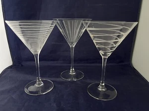 Set of 3 Mikasa CHEERS 7" Martini Glasses: Vertical, Horizontal, Swirl Cuts - Picture 1 of 4