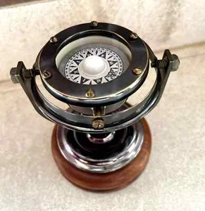 Antique brass nautical gimbal compass vintage ship's binnacle gimballed compass. - Picture 1 of 9