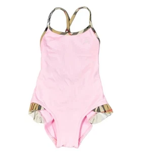 AUTHENTIC BURBERRY BABY PINK SWIMSUIT PLAID CHECK RUFFLE ONE PIECE SWIM 18 M NEW - Picture 1 of 5