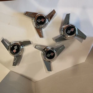 4 THREADED CUSTOM CAPS 3 BAR SPINNERS KNOCK OFF WHEELS with FLAGS "NO BASE - Picture 1 of 5