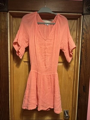 Michael Stars Katelyn PINK Dress Women S Cotton Gauze Smocked Flared Sleeve USA - Image 1 of 4