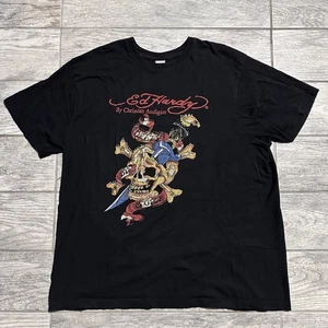 Camisa De Colección Y2K Ed Hardy Calavera Estrás Negra Tatuaje Talla XXL 2XL Grunge - Imagen 1 de 5