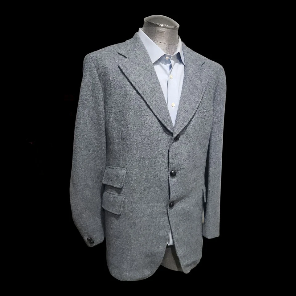 Chaqueta de Hacking Harris Tweed De Colección Para Hombres Azul/Gris Country Riding 46 con Bolsillo para Billetes Foto 1 de 4