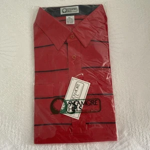 NUEVO CON ETIQUETAS 90s SYCAMORE HILLS Golf Polo Rojo Azul Rayas Bolsillo Ligero XXL - Imagen 1 de 5