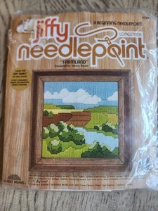 Jiffy Needlepoint Sunset Designs Vintage Farmland #5857 nuovo NOS punto ago - Foto 1 di 3