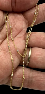 Collar de cadena de cuentas de bola de 2 mm con corte de diamante en oro macizo de 14 k 3 tonos 18" pulgadas - Imagen 1 de 6