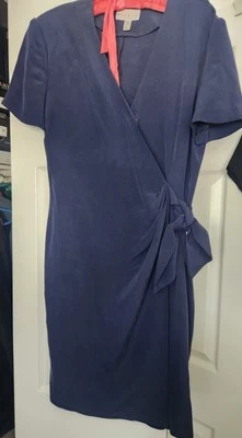 VTG ADRIANNA PAPELL 100% Silk Navy Wrap Dress Sz 10This is an Adrianna Papell - Image 1 of 3