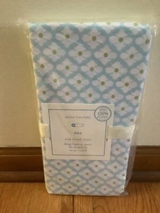 Pottery Barn Kids Trellis Organic 100% Cotton Fitted Crib Sheet Blue - NEW - Picture 1 of 4