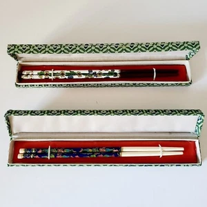 2 pairs of floral cloisonne chopsticks with gift boxes - Picture 1 of 5