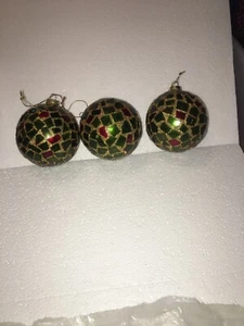Lot of 3 Multicolored Bright glass Ornaments - Picture 1 of 3