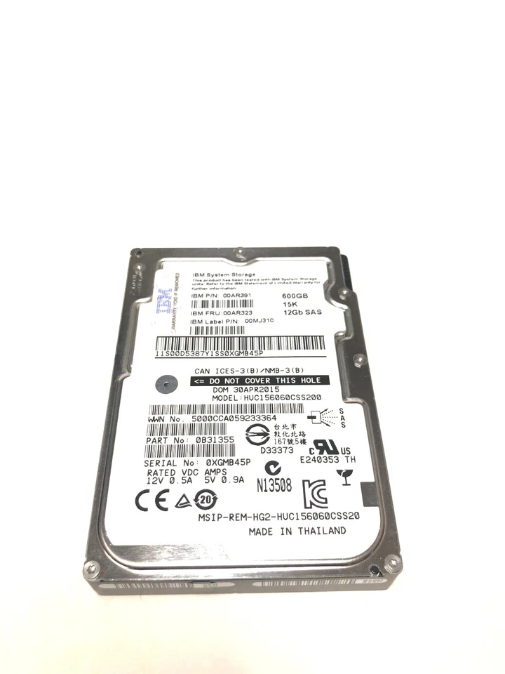 00AR323 IBM 00MJ310 600GB 15K SAS 2.5in V7000 GEN2 Hard Drive 00AR391 - Image 1 of 1