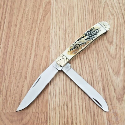 Frost Cutlery Trapper Pocket Knife Stainless Steel Blades Mojave Bone Handle - Image 1 of 4