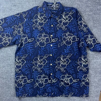 Camisa Hawaiana Tropical Floral Massini Abotonada Para Hombre Extra Grande Azul Floral Foto 1 de 4
