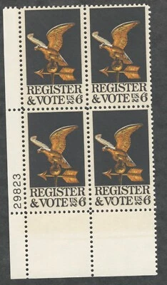 US. 1344. 6c. Register And Vote Issue. Plate Block of 4. MNH. 1968 - Image 1 of 2
