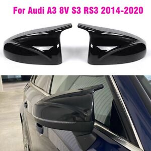 2X Gloss Black Side Mirror Cover Cap For Audi A3 S3 RS3 2014-2020 w/ Lane Assist