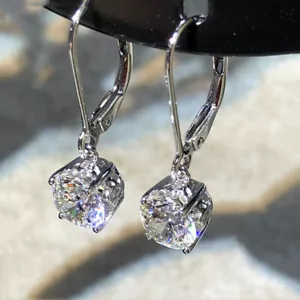 Elegant Round Cut Cubic Zircon 925 Silver Filled Drop Earring Wedding Jewelry - Picture 1 of 3