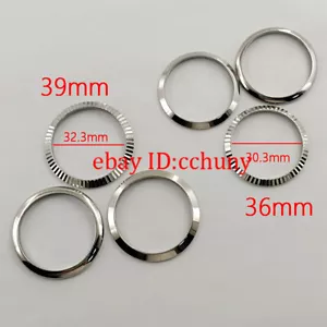 Bisel acanalado plateado acero inoxidable ajuste 36 mm 39 mm caja de reloj piezas - Imagen 1 de 9