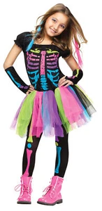 Fun World Skeleton Funky Punky Bones Halloween 3 piezas Disfraz de Niña, Arco Iris Negro - Imagen 1 de 2