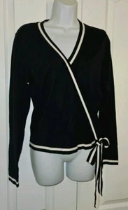 Catherine Malandrino leichter Damenpullover marineblau/weiß Wickeloptik Größe Large - Bild 1 von 7