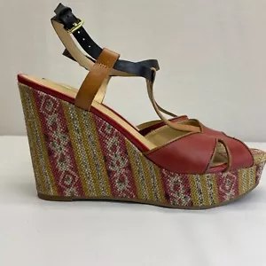 Naturalizer N5 Comfort SHERRIE Womens 8 M Leather Platform Wedge Sandals aztec - Picture 1 of 9