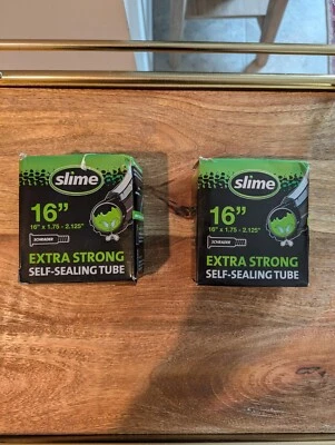 lime Self-Sealing Bike Inner Tube 16 X 1.75-2.125 Schrader Valve Extra Strong 2x - Image 1 of 2