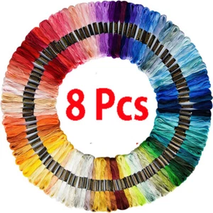 8Pcs Embroidery Thread Cotton Stitch Braiding Skeins Craft Sewing Colour Cross 」 - Picture 1 of 24