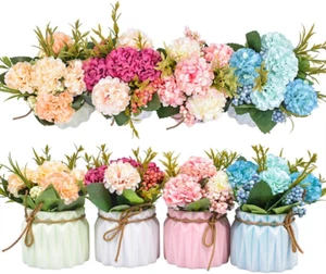 Artificial Flower Plants – Mini Fake Hydrangea Flowers in Pot for Home Decor Par - Picture 1 of 12