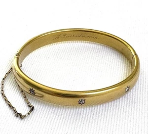 Estate 3 Diamond Starburst Gold Bangle Sz 6.5 14k Gold Bangle Oval Bracelet 15gm - Picture 1 of 13