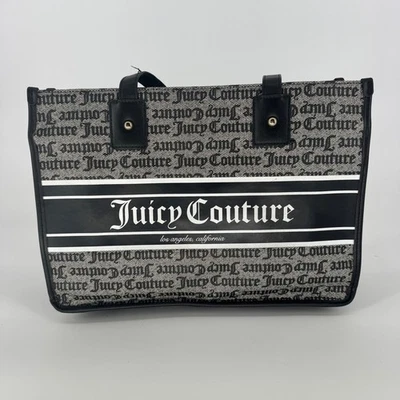 Juicy Couture Los Angeles Negro/Gris Logo Estampado Lona Bolso Cartera Bolso de Mano Foto 1 de 4