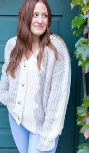 Pinch Morgan Colorblock Strickjacke Damen Small/Medium Creme Beige Knöpfe Freizeit - Bild 1 von 7