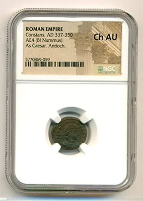 Roman Empire Constans AD 337-350 AE4 BI Nummus As Caesar Antioch Mint Ch AU NGC - Image 1 of 4
