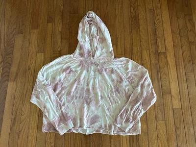 Lucky Brand Lightweight Hoodie Pink/White Cotton Tie Dye Raw Hem Cropped Sz Lg - Image 1 of 4