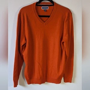 Club Room Merino Wool Bright Orange V- Neck Sweater Fine Knit Texture Size M - Picture 1 of 5