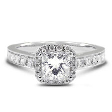 1.45 CT F-SI1 Princess Natural Certified Diamonds 18K Gold Halo Sidestone Ring