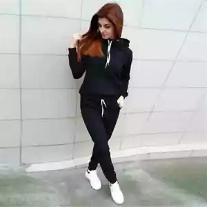 2Pcs/Set Women Sweat Suit Hoodie Tops Pants Sweatshirt Tracksuit Casual Sports - Picture 1 of 29