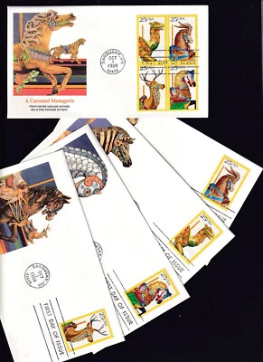 1988 Carousel Animals Sc 2390-2393a FDCs Fleetwood merry-go-round horse deer - Image 1 of 3