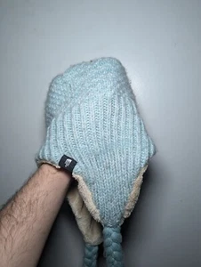 The North Face Kids Girls Blue Fleece Lined Purrl Stitch Ear Flap Beanie OSFM - Picture 1 of 4